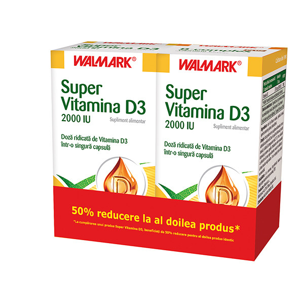 Pachet Super Vitamina D3, 60 capsule + 60 capsule, Walmark