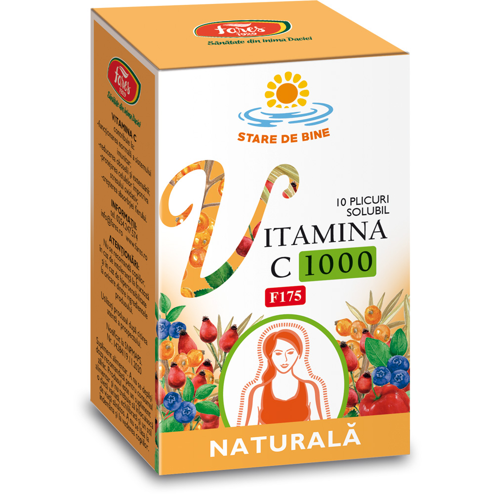 Vitamina C 1000 naturala F175, 10 plicuri, Fares