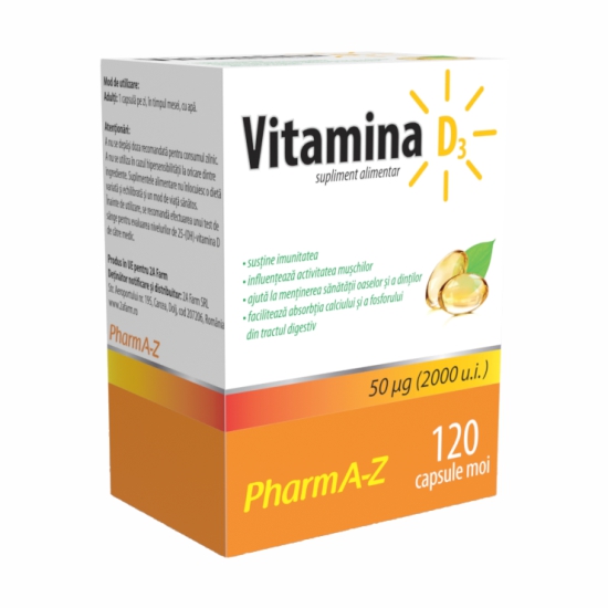  Vitamina D3, 120 capsule, PharmA-Z