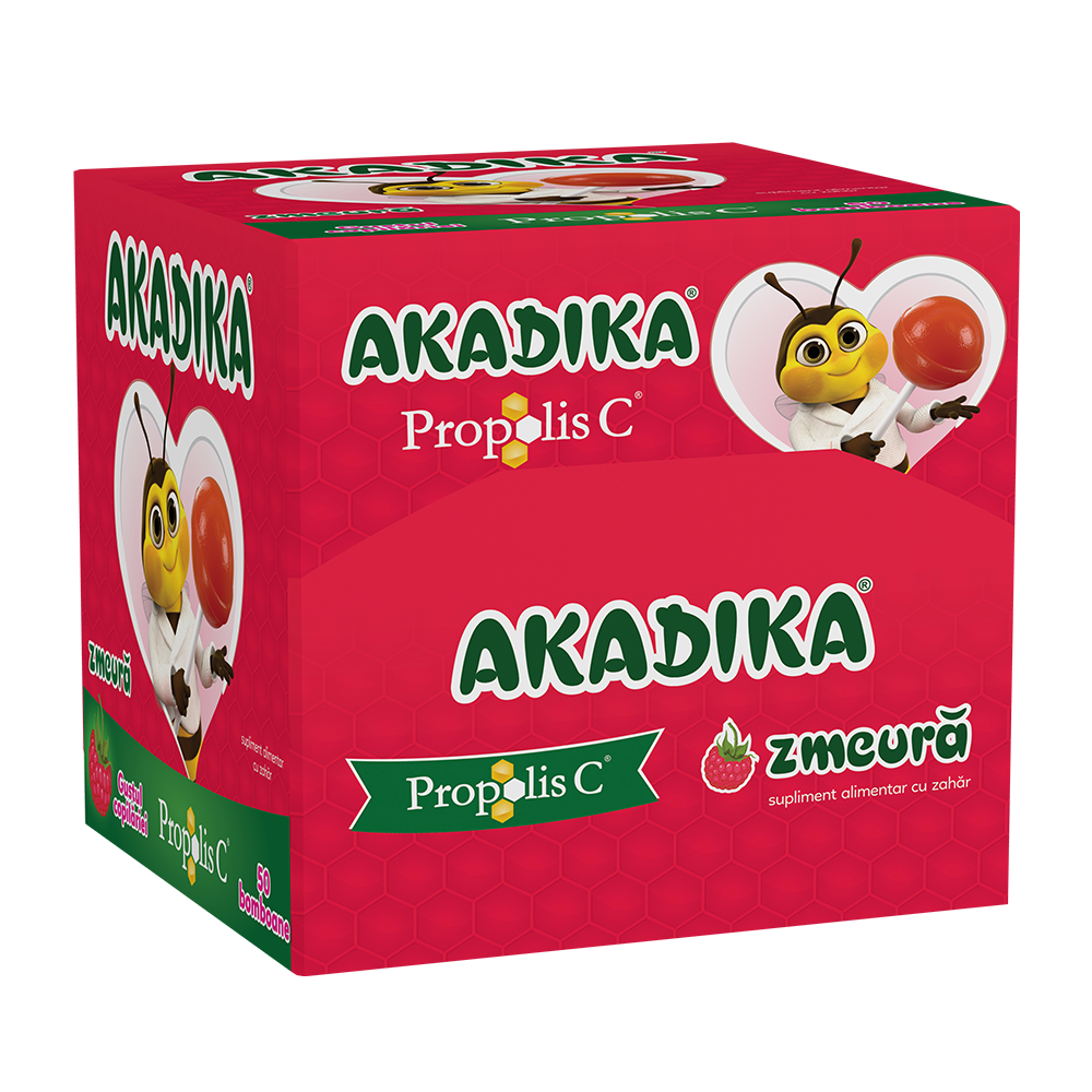 Acadele cu propolis si vitamina C cu aroma de zmeura Akadika, 50 bucati, Fiterman Pharma
