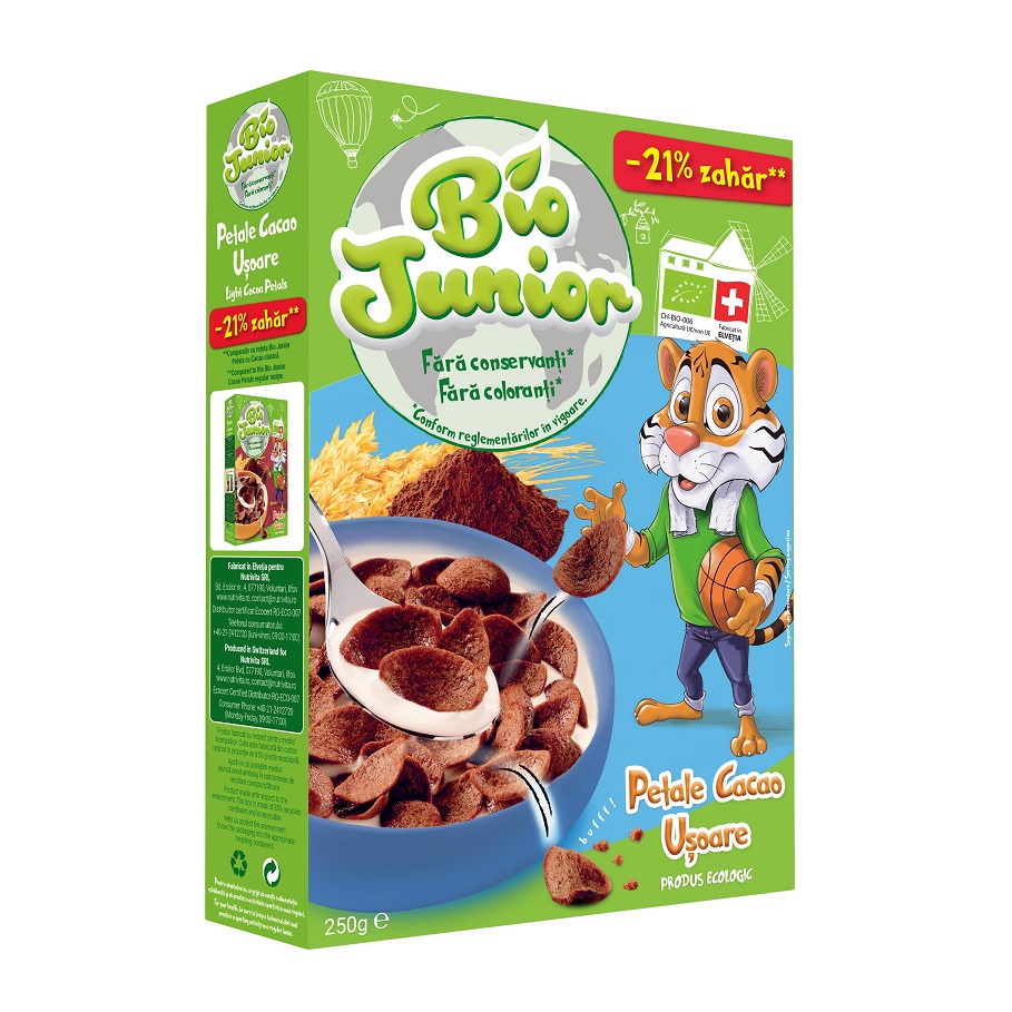 Cereale bio petale cacao usoare, 250 g, Bio Junior