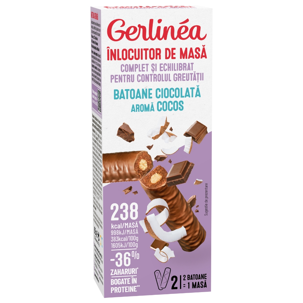 Batoane de ciocolata cu cocos, 62g, Gerlinea