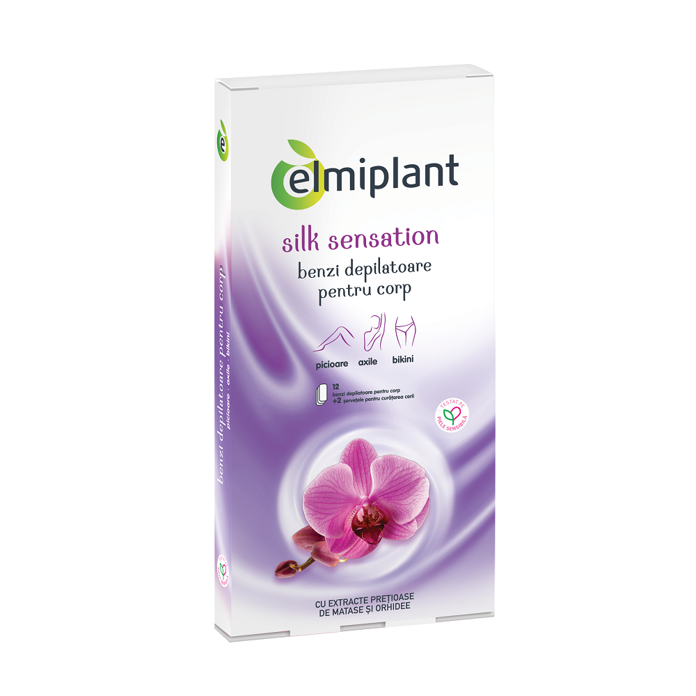 Benzile depilatoare pentru fata cu ulei de matase si orhidee Silk Sensation, 20 benzi   2 servetele, Elmiplant