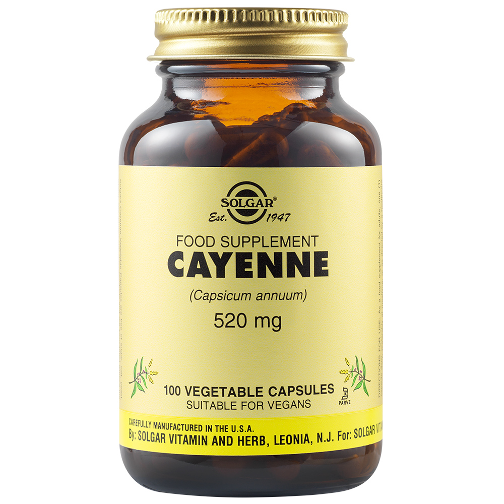 Pudra de ardei iute Cayenne 520 mg, 100 capsule, Solgar