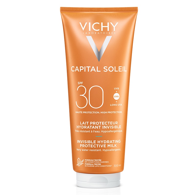 Lapte hidratant de protectie solara cu SPF 30 pentru fata si corp Capital Soleil, 300 ml, Vichy