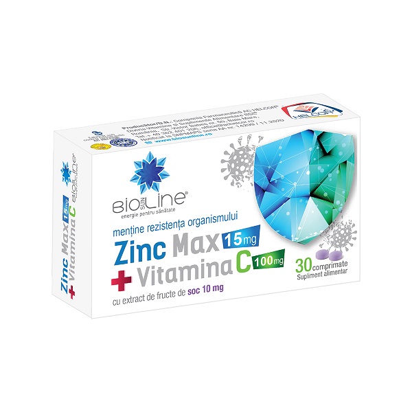 Zinc MAX + Vitamina C 100 mg, 30 comprimate, Helcor