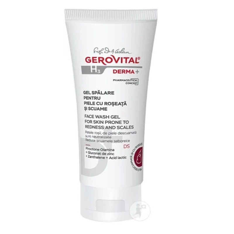 Gel spalare pentru piele cu roseata si scuame H3 Derma+, 150 ml, Gerovital