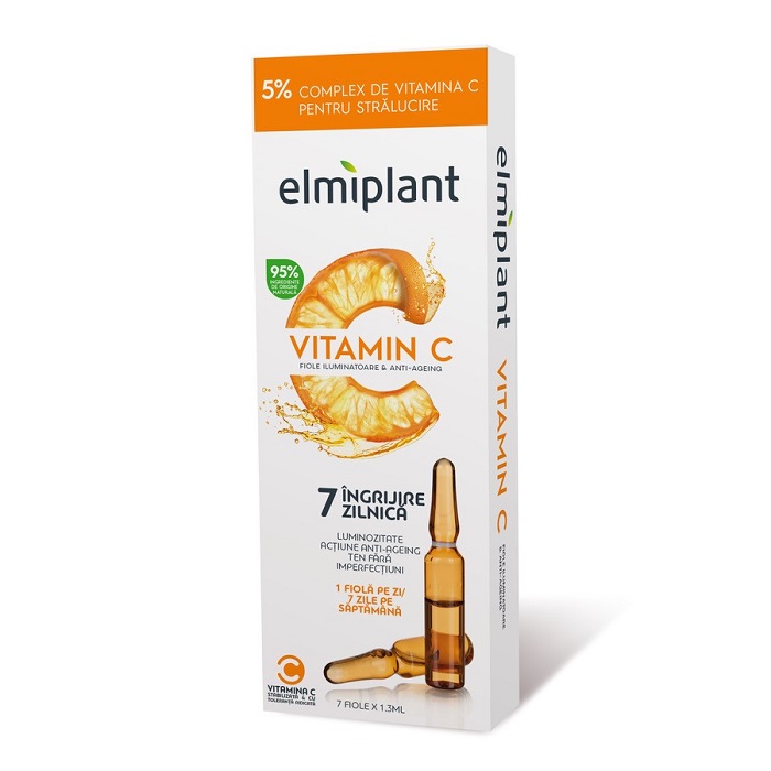 Fiole iluminatoare si anti-ageing Vitamin C, 7 bucati, Elmiplant 