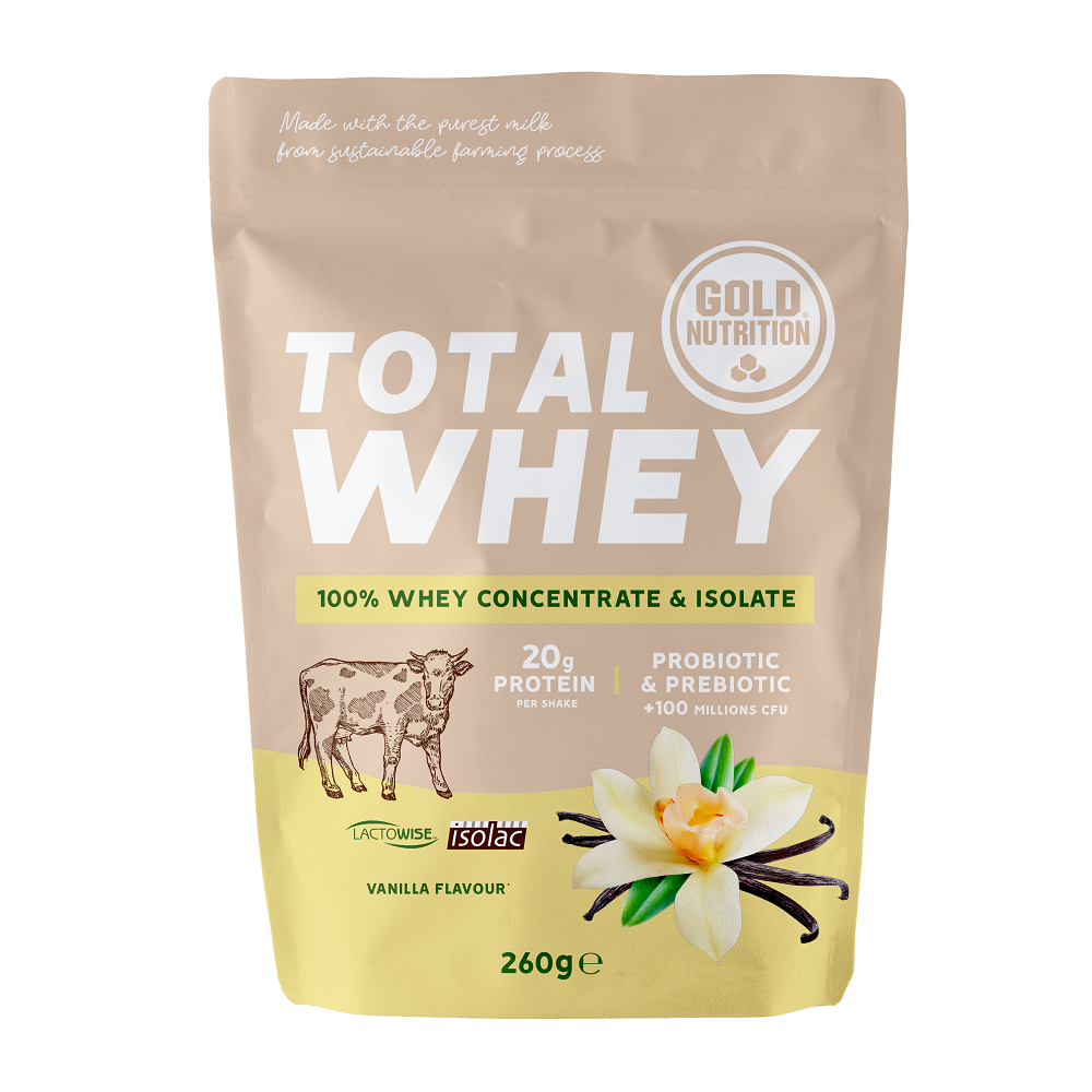 Pudra proteica Total Whey, Vanilie, 260 g, Gold Nutrition