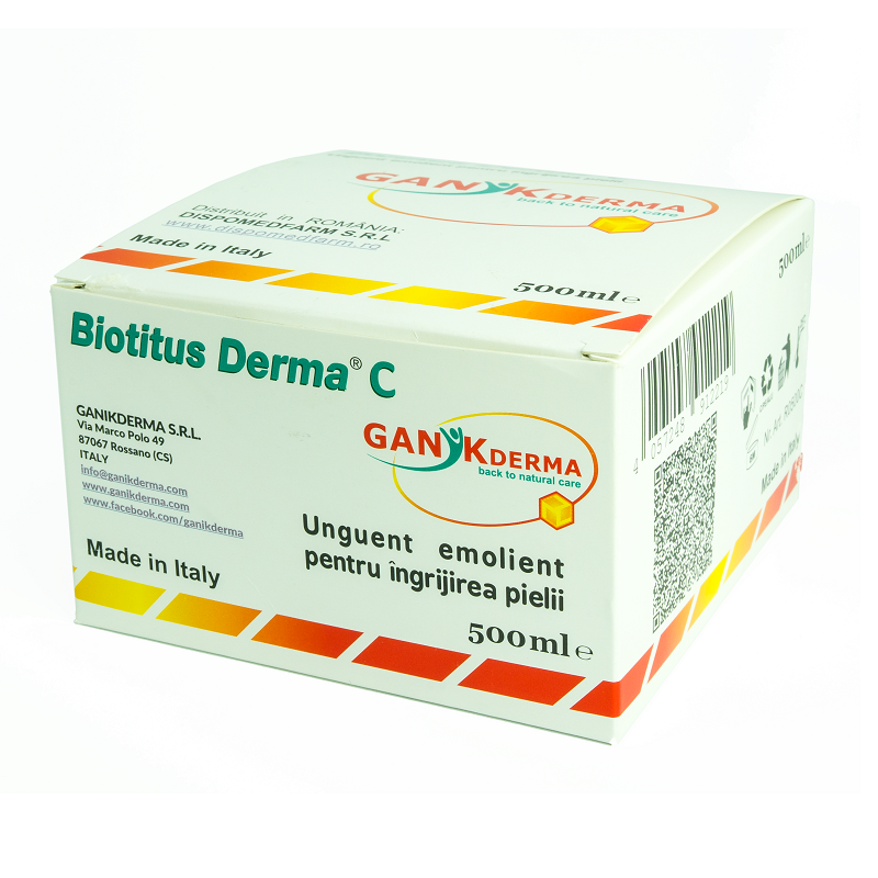 Unguent emolient pentru ingrijirea pielii Biotitus Derma C, 500 ml, Ganikderma