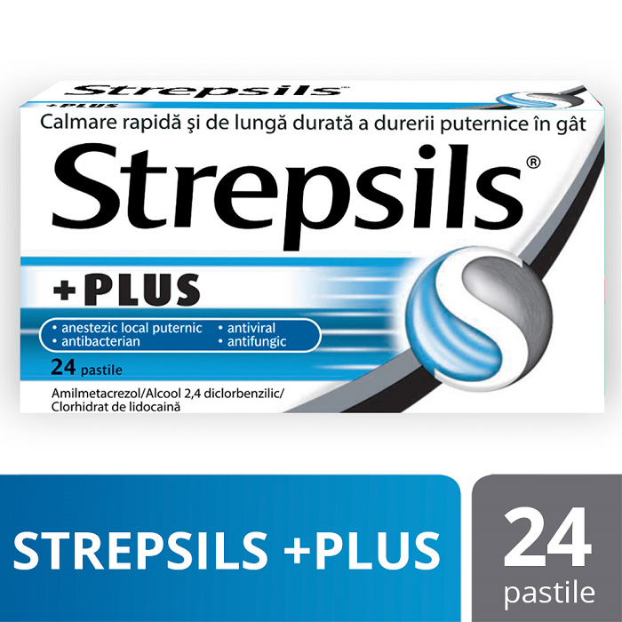 Strepsils Plus, 24 pastile, Reckitt Benckiser Healthcare