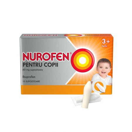 Nurofen pentru copii 3+ luni 60 mg, 10 supozitoare,  Reckitt Benckiser Healthcare