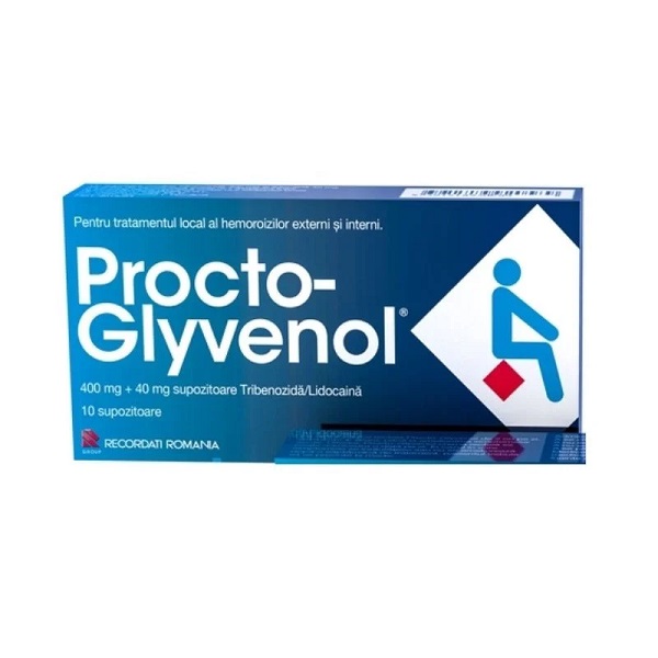 Procto-Glyvenol, 400 mg + 40 mg, 10 supozitoare, Recordati