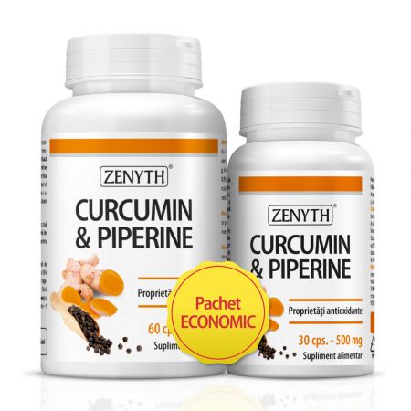 Pachet Curcumin si Piperine, 60 + 30 capsule - Zenyth