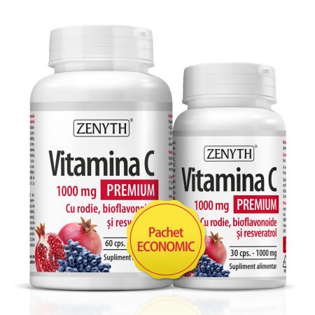 Vitamina C Premium cu rodie, bioflavonoide si resveratrol, 1000 mg, 60+30 capsule - Zenyth
