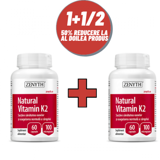 Natural Vitamina K2, 60 + 60 capsule, Zenyth (50% reducere la al doilea produs)