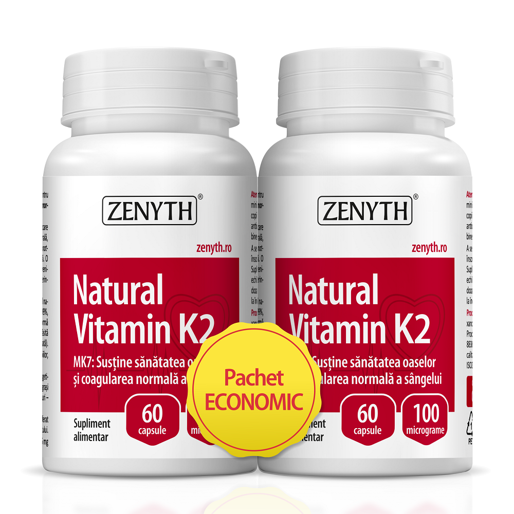 Pachet Natural Vitamina K2, 60 capsule + 60 capsule, Zenyth