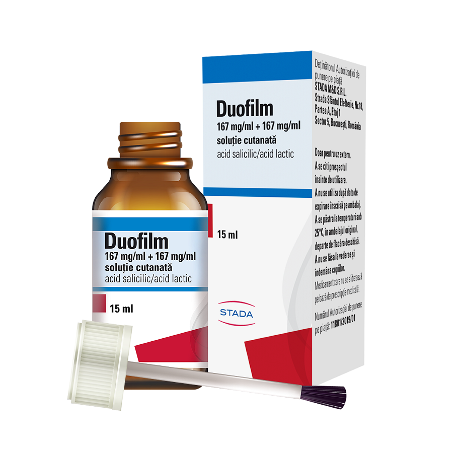 Duofilm solutie cutanata, 167 mg/ml + 167 mg/ml, 15 ml, Stada