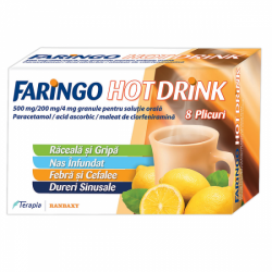 Faringo Hot Drink, 500 mg/200 mg/4 mg, 8 plicuri, Terapia
