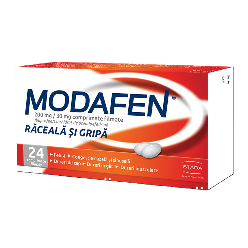 Modafen raceala si gripa, 200 mg/30 mg, 24 comprimate filmate, Stada