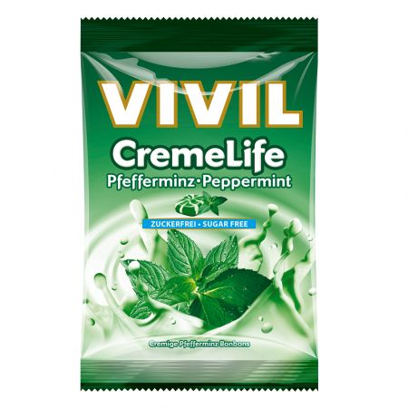 Bomboane fara zahar cu menta Creme Life, 110 g - Vivil