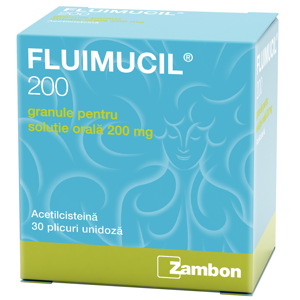 Fluimucil 200 granule pentru soluÅ£ie oralÄƒ, 200 mg, 30 plicuri, Zambon