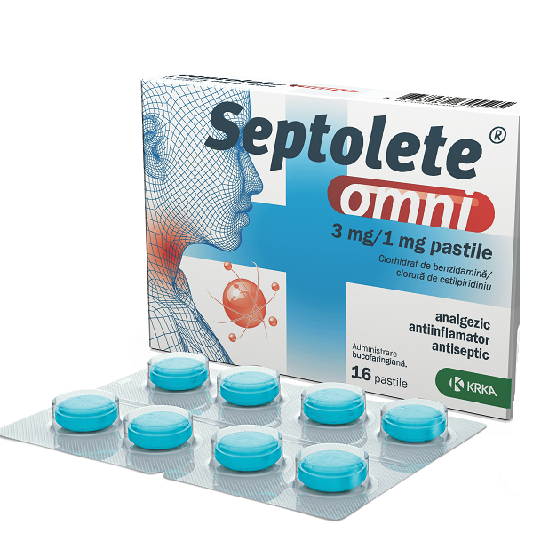 Septolete omni eucalipt, 3 mg/1 mg, 16 pastile, Krka