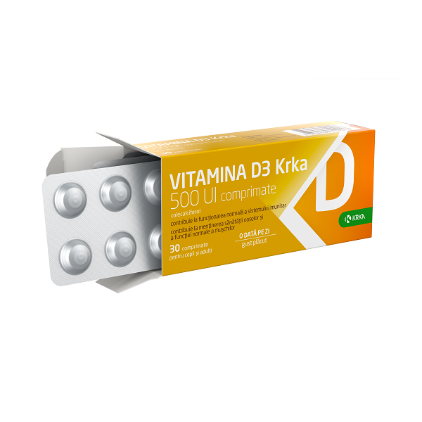 Vitamina D3 Krka 500 IU, 30 comprimate, Krka