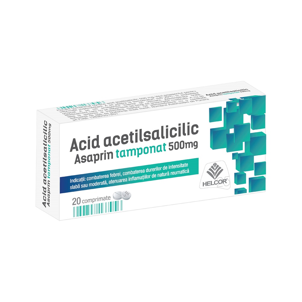 Asaprin tamponat acid acetilsalicilic, 500 mg, 20 comprimate, Helcor