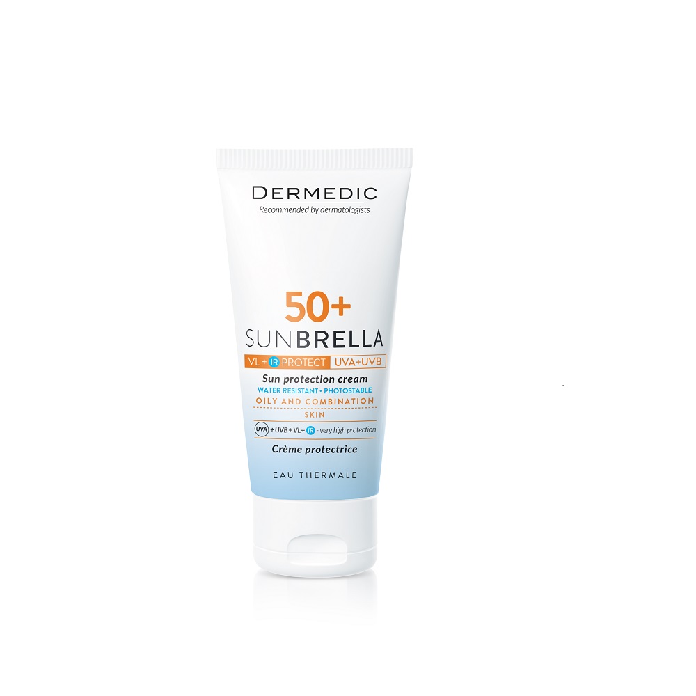 Crema protectie solara SPF 50+ pentru ten mixt-gras cu tendinta acneica Sunbrella, 50 g, Dermedic