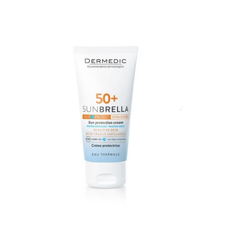 Crema protectie solara SPF 50+ ten normal-uscat si piele sensibila cu capilare fragile Sunbrella, 50 g, Dermedic
