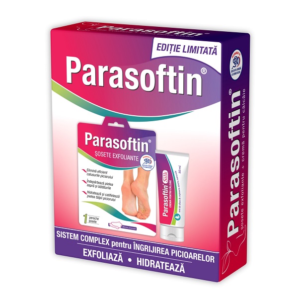 Pachet Sosete exfoliante Parasoftin, 1 pereche + Crema pentru calcaie Silk Parasoftin, 50ml, Zdrovit
