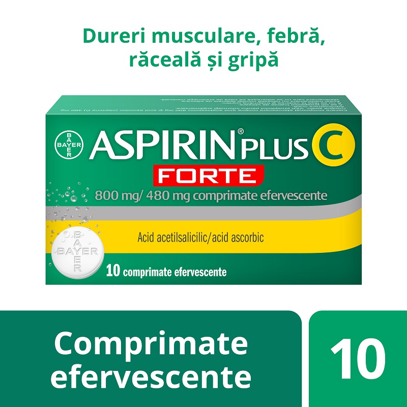 Aspirin Plus C Forte, 800 mg/480 mg, 10 comprimate efervescente, Bayer