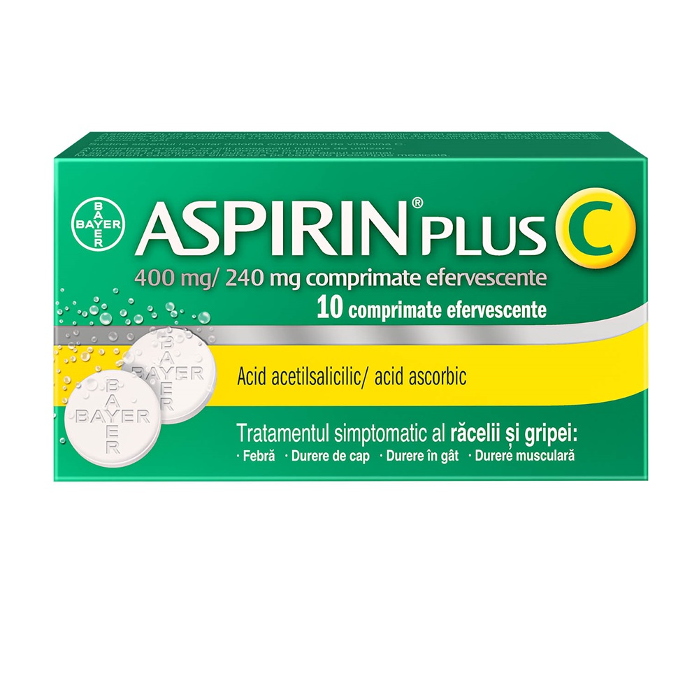 Aspirin Plus C, 400 mg/240 mg, 10 comprimate efervescente, Bayer