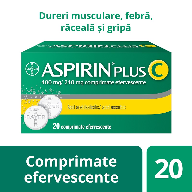Aspirin Plus C, 400 mg/240 mg, 20 comprimate efervescente, Bayer