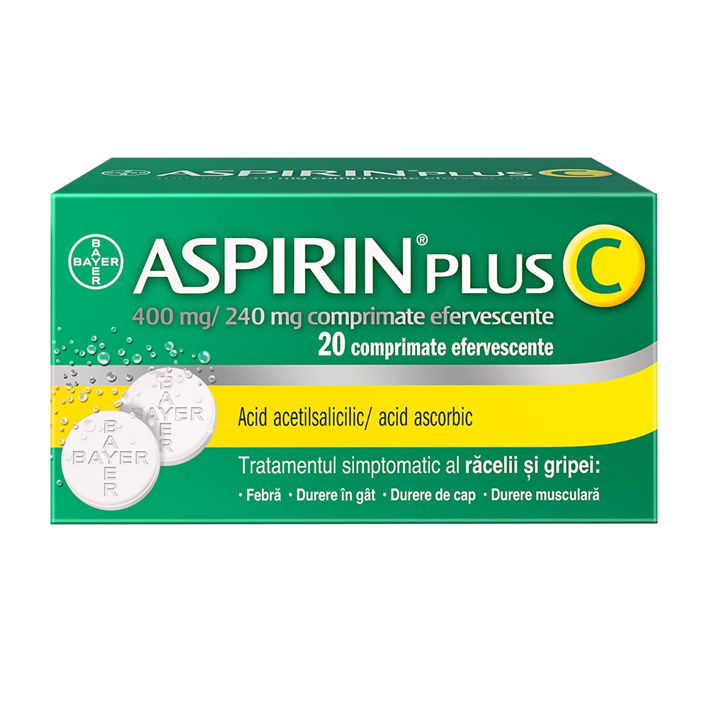 Aspirin Plus C, 400 mg/240 mg, 20 comprimate efervescente, Bayer