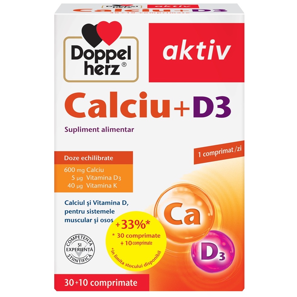 Calciu + D3 Aktiv, 30 + 10 comprimate, Doppelherz