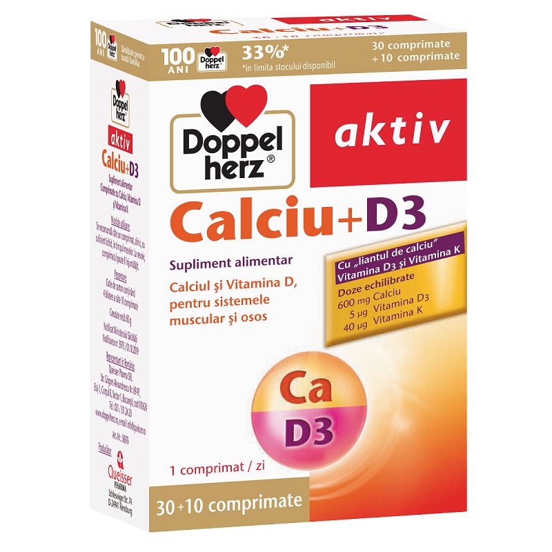 Calciu + D3, 30 + 10 comprimate, Doppelherz