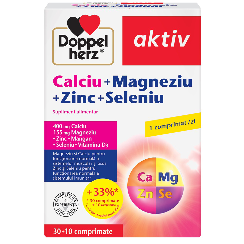 Calciu + Magneziu + Zinc + Seleniu Aktiv, 30 + 10 comprimate, Doppelherz