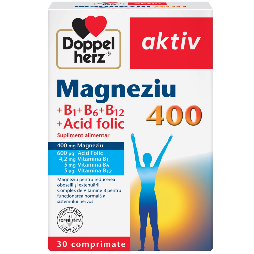 Magnesium 400+Acid folic+Vitamina B1+B6+B12, 30 comprimate, Doppelherz
