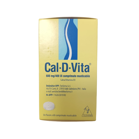 Cal-D-Vita, 600 mg/ 400 UI, 60 comprimate masticabile, Teofarma