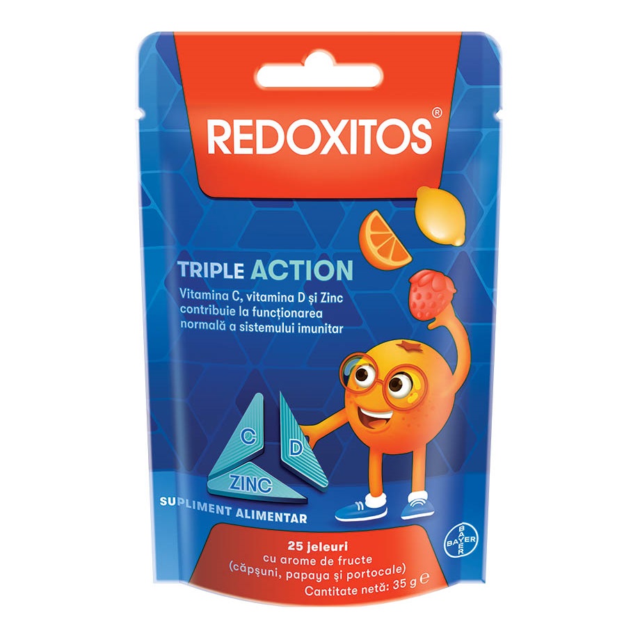 Jeleuri cu vitamina C 30 mg Redoxitos Triple Action, 25 bucati, Bayer