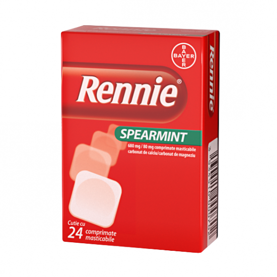 Rennie Spearmint 680 mg/80 mg, 24 comprimate masticabile, Bayer
