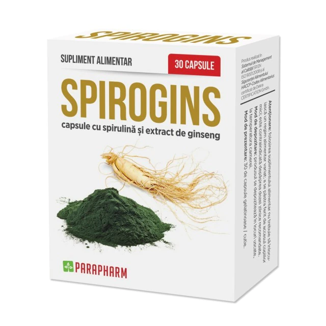 Spirogins cu Spirulina si Ginseng, 30 capsule, Parapharm
