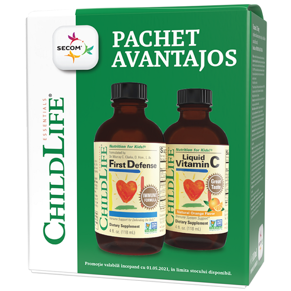 Pachet First Defense Sirop Childlife Essentials, 118.5 ml + Vitamina C pentru copii Childlife Essentials, 118.50 ml,, Secom