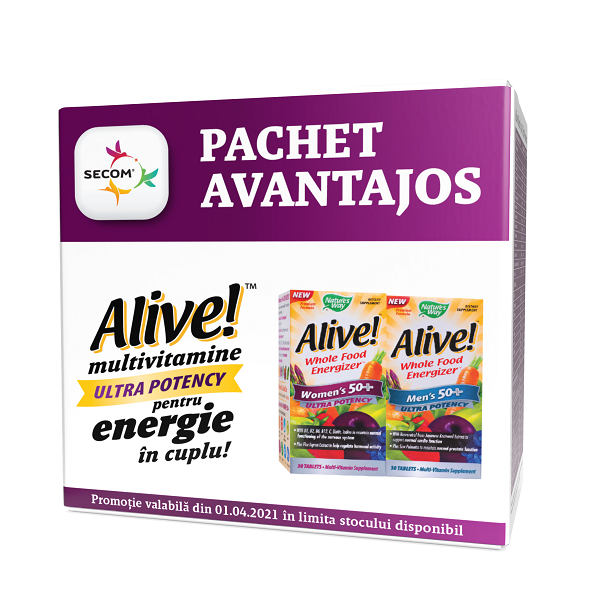 Pachet Alive Once Daily Women 50+ Ultra Nature's Way, 30 tablete + Alive Once Daily Mens 50+ Ultra Nature's Way, 30 tablete, Secom