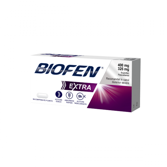 Biofen Extra 400 mg ibuprofen/325 mg paracetamol, 10 comprimate, Biofarm