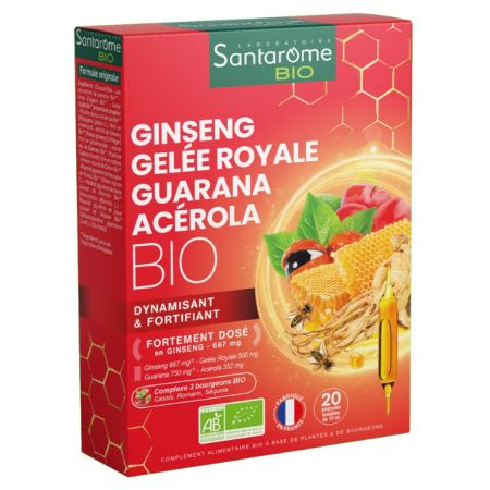 Ginseng Gelee Royale Guarana Acerola Bio, 20 x 10 ml, Santarome