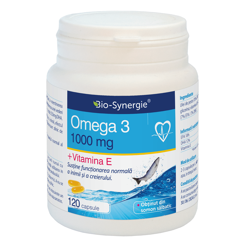 Omega 3 ulei de somon + vitamina E, 120 capsule, Bio Synergie