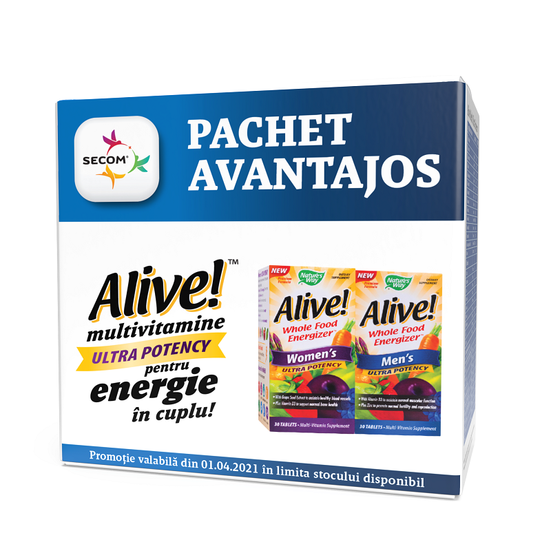 Pachet Alive Once Daily Women Ultra Nature's Way, 30 tablete + Alive Once Daily Mens Ultra Nature's Way, 30 tablete, Secom